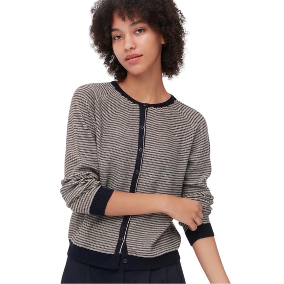 ❤️ SOLD ❤️ INES DE LA FRESSANGE UNIQLO STRIPED CARDIGAN Large NWOT Navy French - Picture 1 of 8
